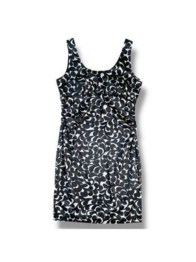 Donna Ricco Black and Off-White Abstract Print Dress